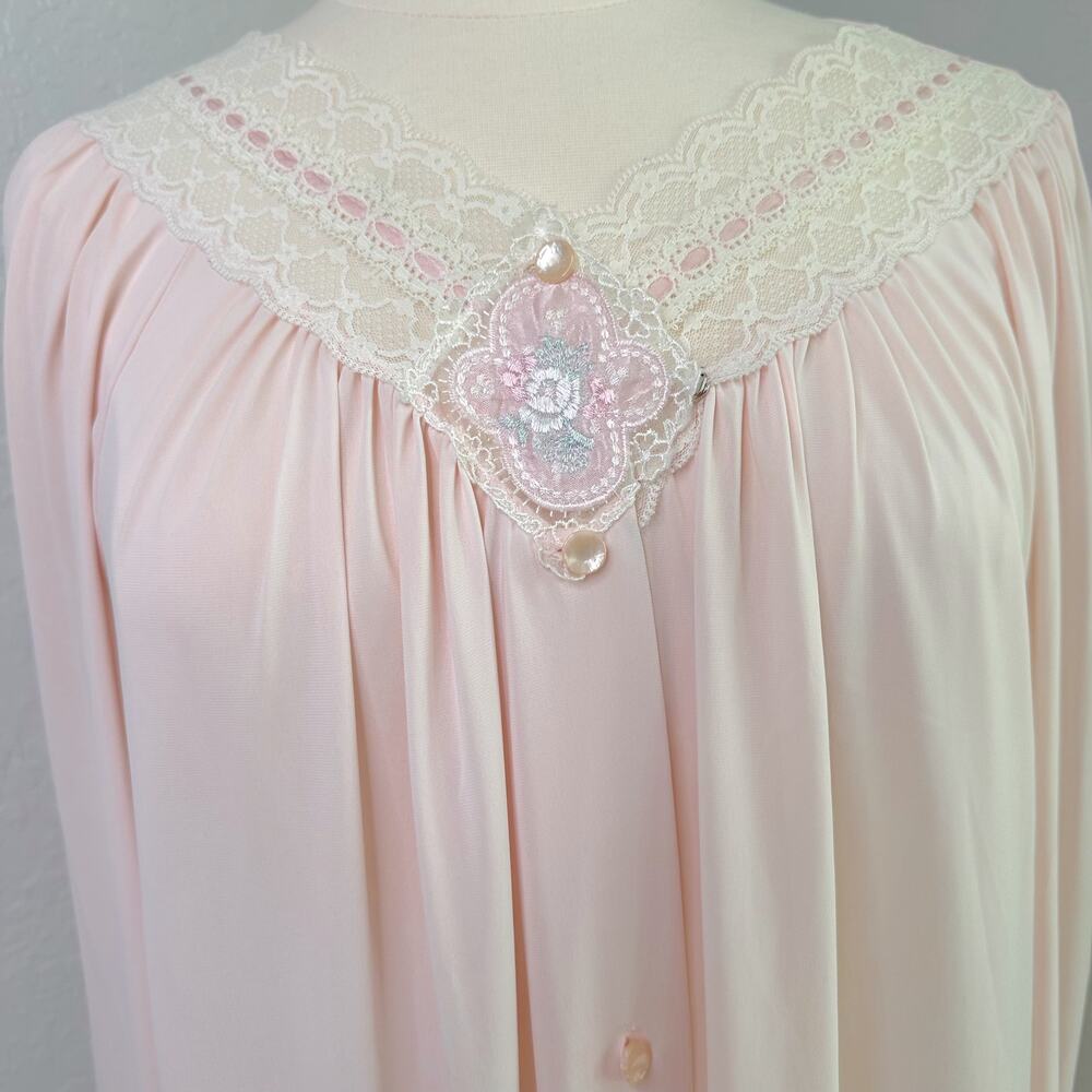 Vintage Shadowline Blush Pink Long Sleeve Nightgown Silky Robe Sz Large - Picture 2 of 10